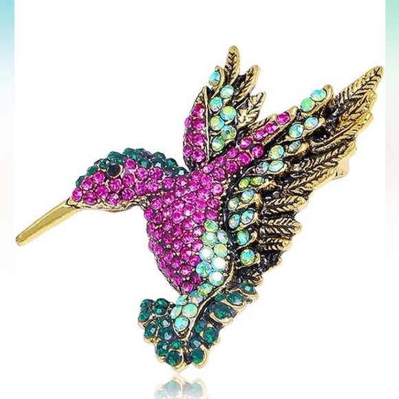 Vintage style hummingbird brooch pin..gold-toned metal with rhinestones. - Picture 1 of 6